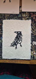 A5 Crow Lino Print Hand Cut On Cotton Paper