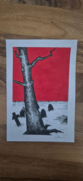Handcrafted Painted Graveyard Art Print